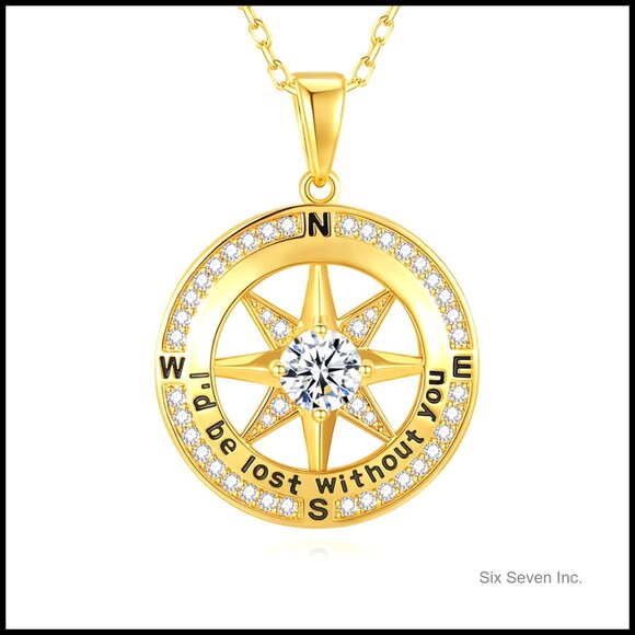 Compass Pendant Necklace Elegant Minimal Jewelry Gift Adjustable Chain